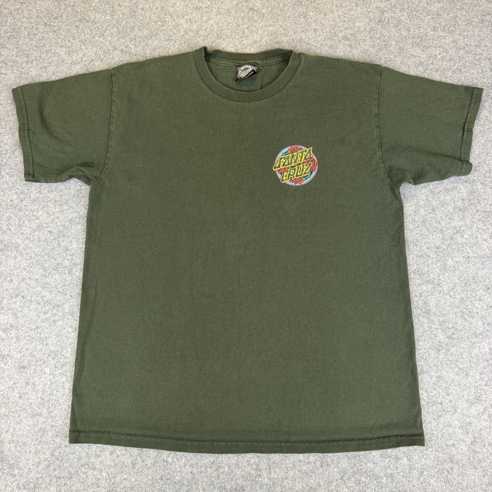 Santa Cruz Skateboards T-Shirt Green Mens Classic Rose Dot Large Graphic Tee